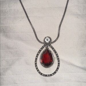 Brighton Silver and Red Teardrop Pendant Necklace